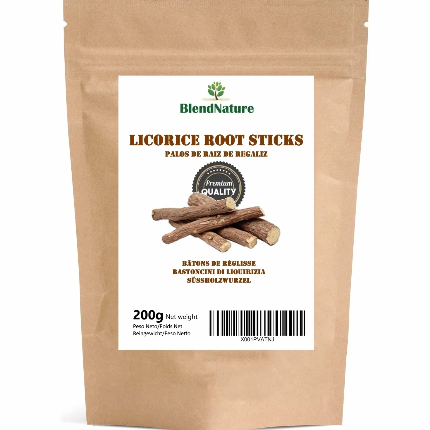 Regaliz en Palo - Raiz 100% Natural Seleccionadas– Bolsa de 200g – Maxima Frescura –Vegana