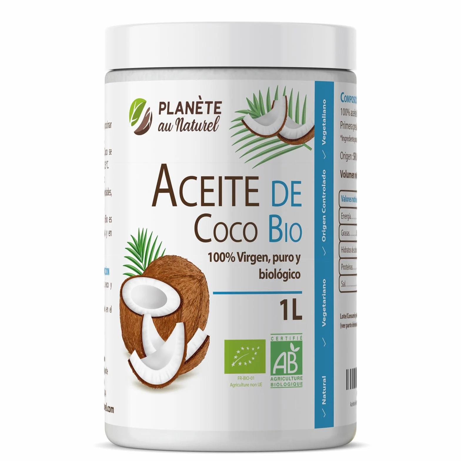 Aceite de Coco Virgen Orgánico 1 L Prensado en Frío Virgen Extra