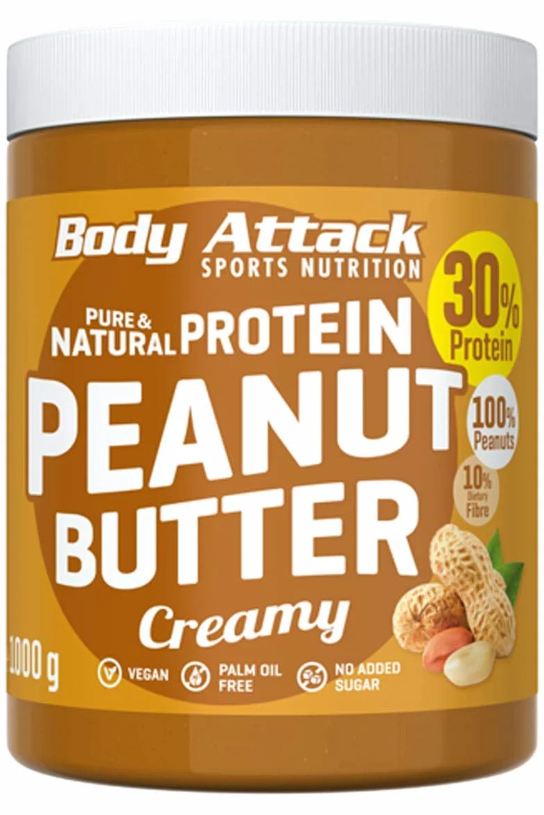 Body Attack Peanut Butter Natural 30% Protein Sugar & Fat Free Smooth Creamy 1 kg