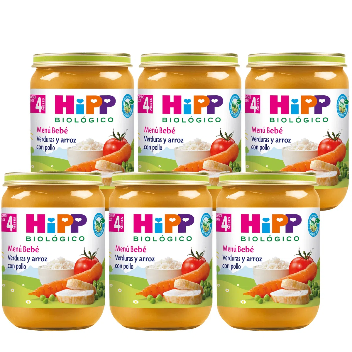 HiPP Biológico - Tarrito De Verduras Y Arroz Con Pollo BIO - Menú Bebé - Pack 6x190g - Verduras Variadas, Arroz y Pollo de Producción Ecológica - Sin Gluten - A Partir de 4 Meses